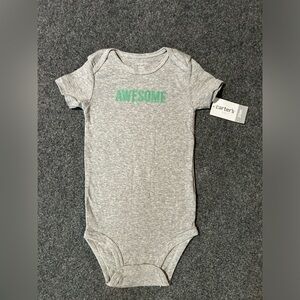 Carters Bodysuit , grey “ Awesome” Brand New! 24mo